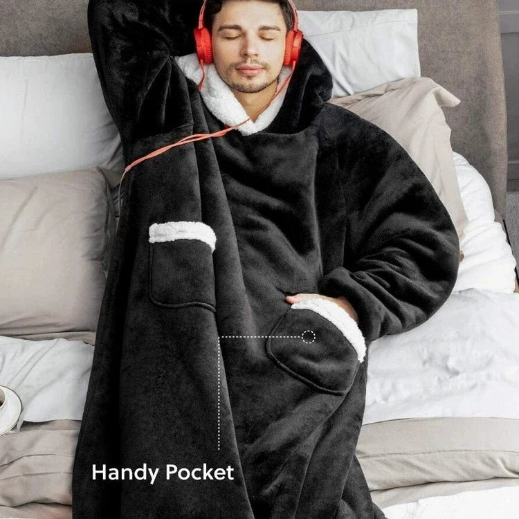 180cm Super Long Flannel Blanket Pyjamas with Sleeves Winter Hoodies Sweatshirt Women Men Pullover Fleece Giant Oversized Outdoo