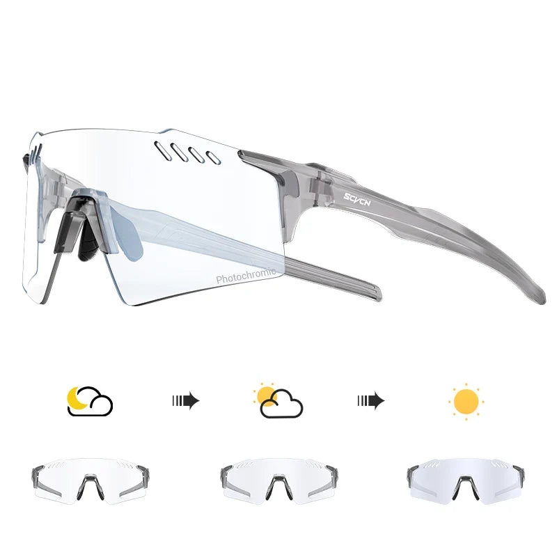 SCVCN Photochromic Cycling Glasses Outdoor Running Eyewaer Fashion Sports Bicycle Sunglasses MTB Road Bike Glasses