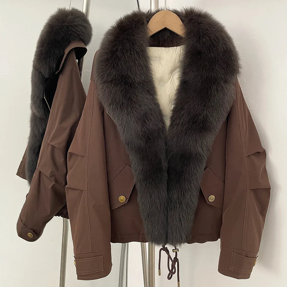 Down Jacket Women Real Fox Fur Collar Autumn 2025 Winter White Duck Down Coat Warm Puffer Jacket Female Waterproof  Feathers
