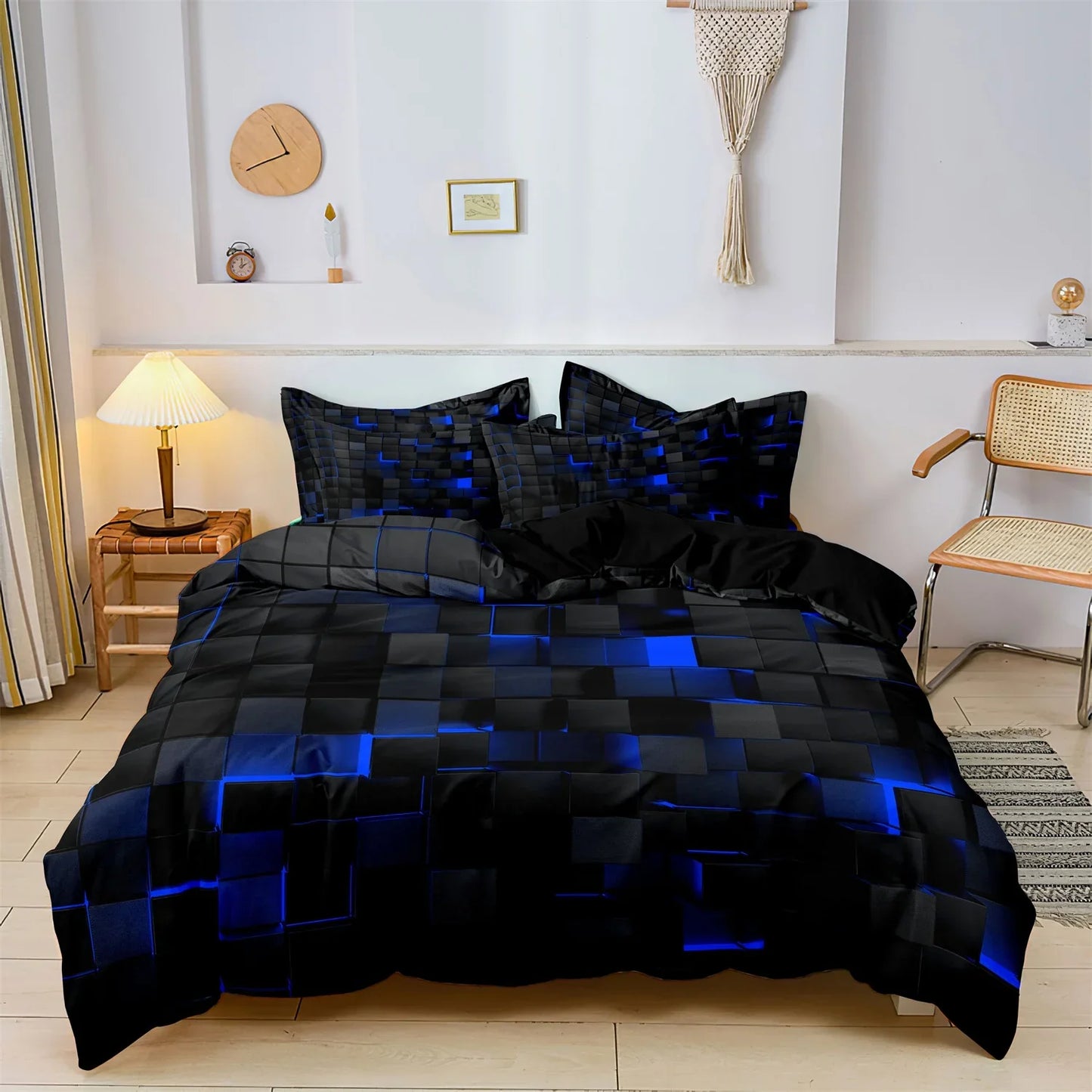 3pcs Luxurious Geometric Grid Plaid Print Soft Comfortable Duvet Cover Bedding Set Included 1*Duvet Cover & 2*Pillowcases