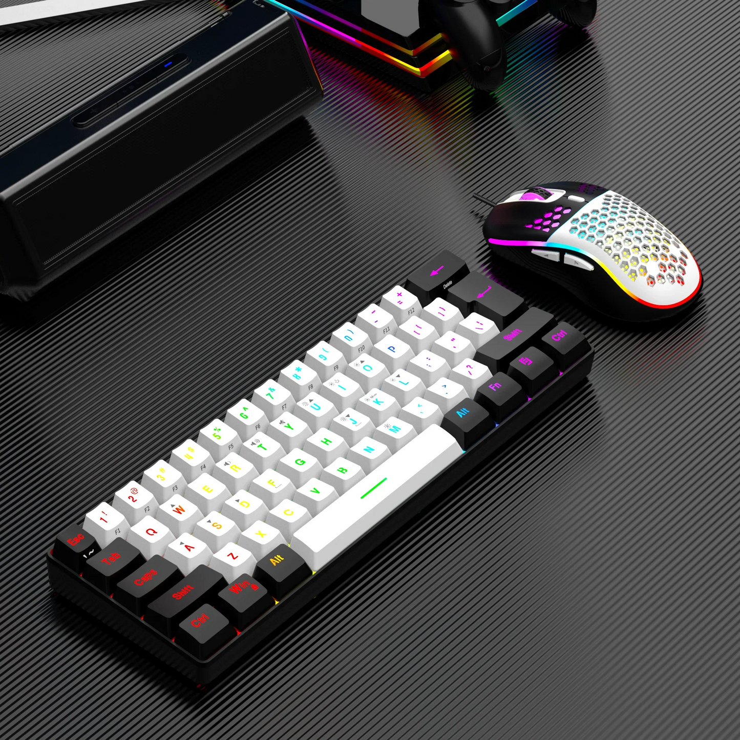 Wired 61-Key Mini Keyboard and Mouse Combo with RGB Backlight - Keyboard Mouse Set for Desktop or Laptop Computers
