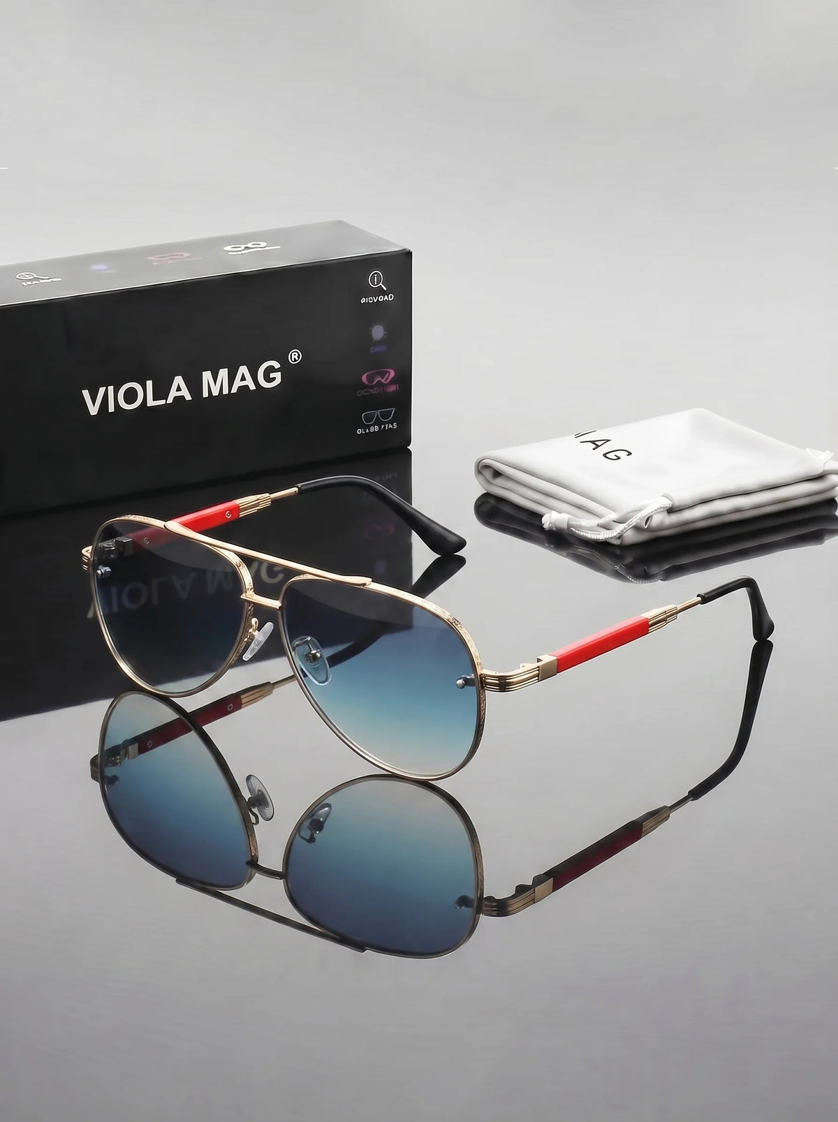 VIOLA MAG Retro Metal Gradient Toad Mirror, Unisex Daily Glasses for Commuting and Driving Decoration, with Glasses Bag