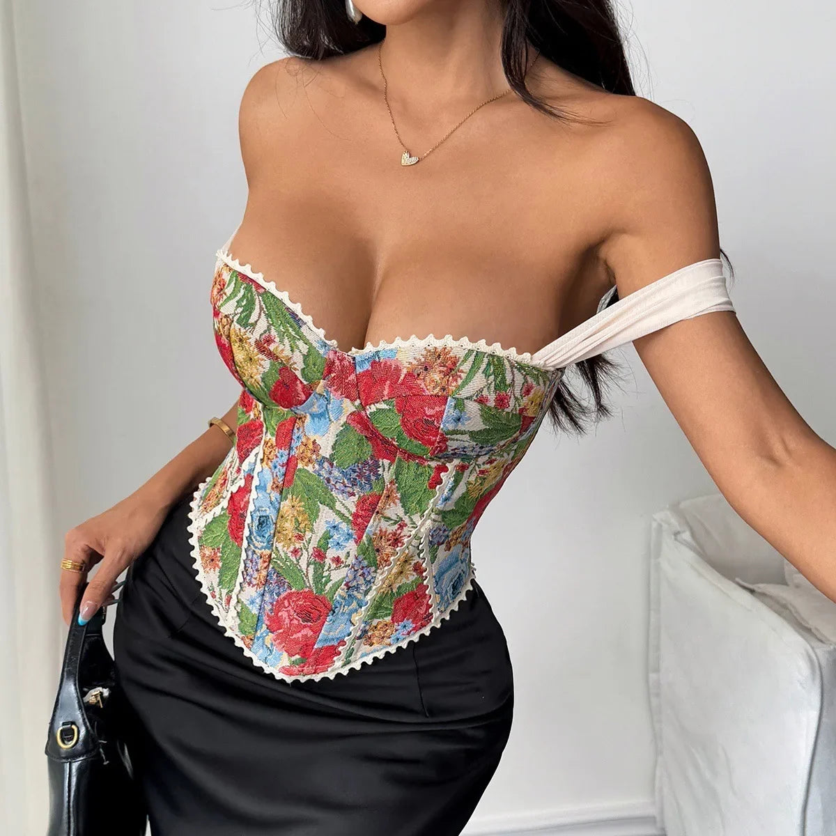 Phantasy Vintage Strap Floral Print Tank Top Women French Style Pink Camisole Lady Elegant Blue Vest 2026 Summer Party Dress up