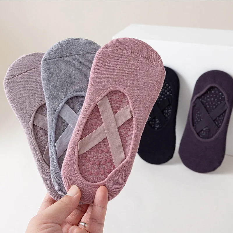 Yoga Socks Women Cotton Silicone Non slip Pilates Grip Towel  No Show Barre Sock