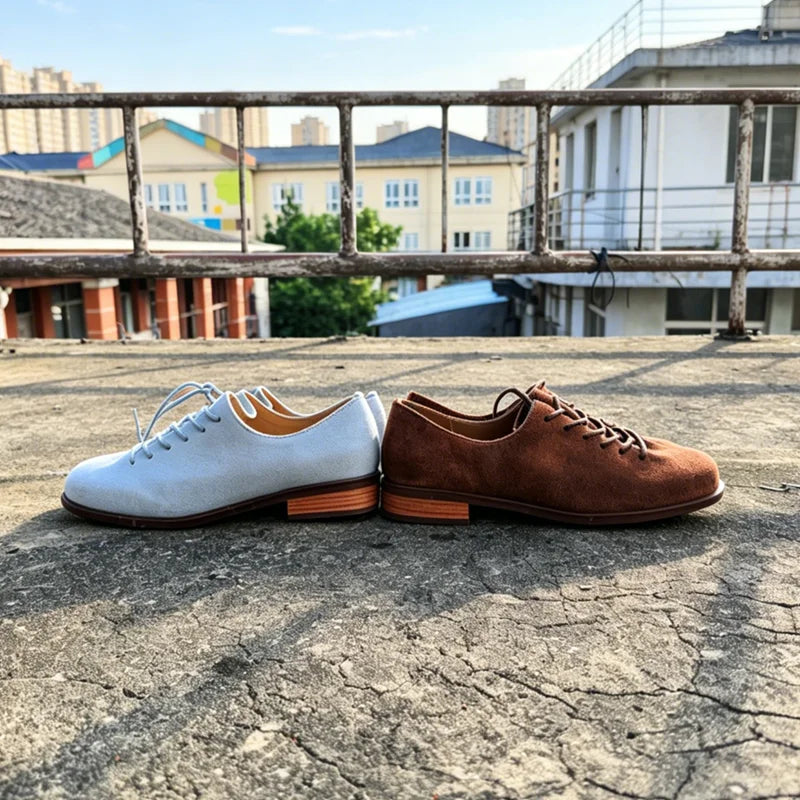 Women Loafer Lace-up 2025 New Spring Shoes Women Suede Genuine Leather Women Oxford Shoes Large Size British Style Women Shoes