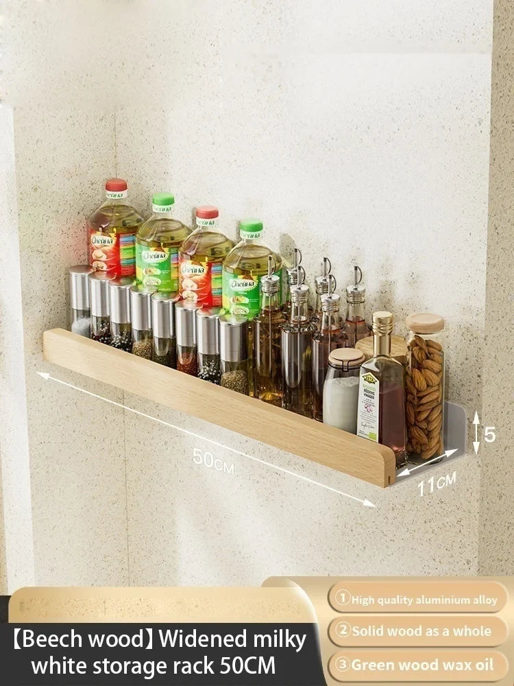 Wood Kitchen Organizer Mounted Spice Rack Kitchen Storage with Hooks for Condiments Kitchen Accessories