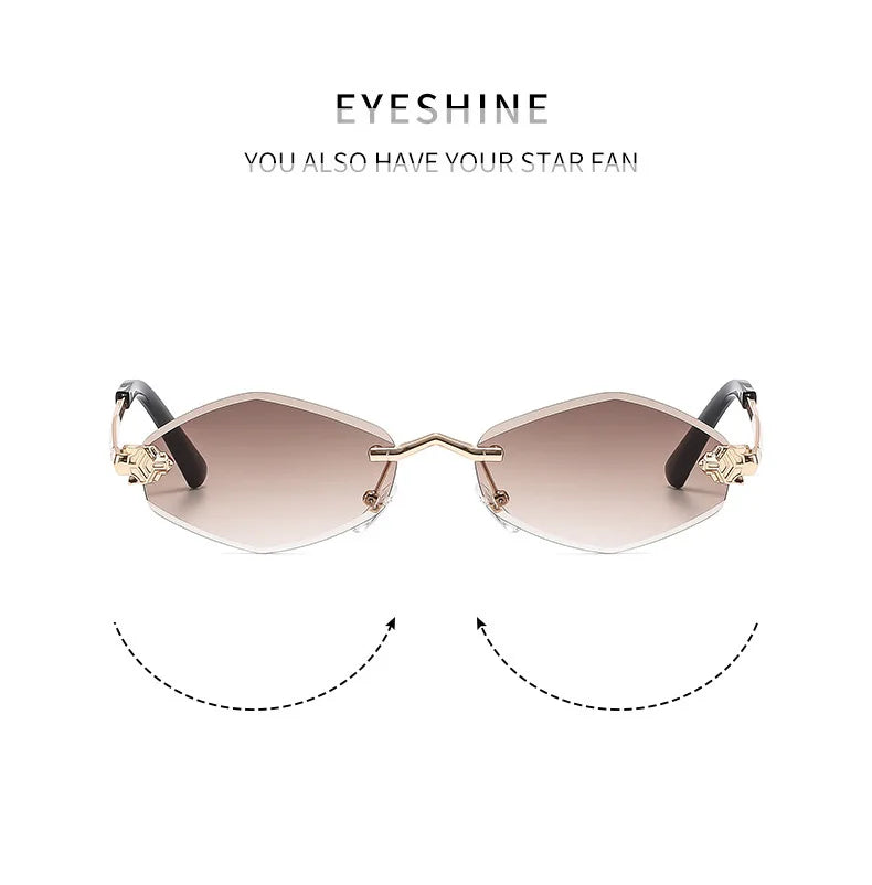 Trendy Rimless Polygonal Sunglasses Stylish Gradient Lens Metal Shades Eyewear Luxury Brand Small Rhombus Vintage Sun Glasses