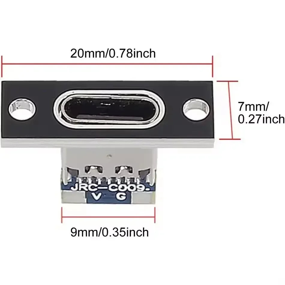 1-20Pcs USB Jack 3.1 Type-C 2Pin 4Pin Female Connector Jack Data Charging Port Small Electrical Charging Base with Fixing Plate