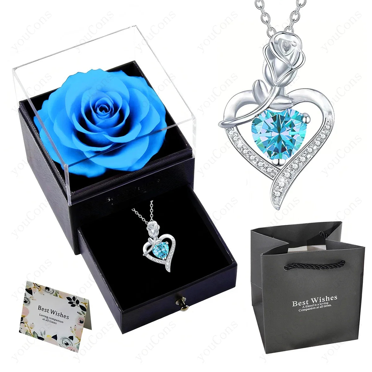 Luxury Red Zircon Heart Necklace With Rose Flower Gift Box For Girlfriend Birthday Valentine Gift  Romantic Accessories