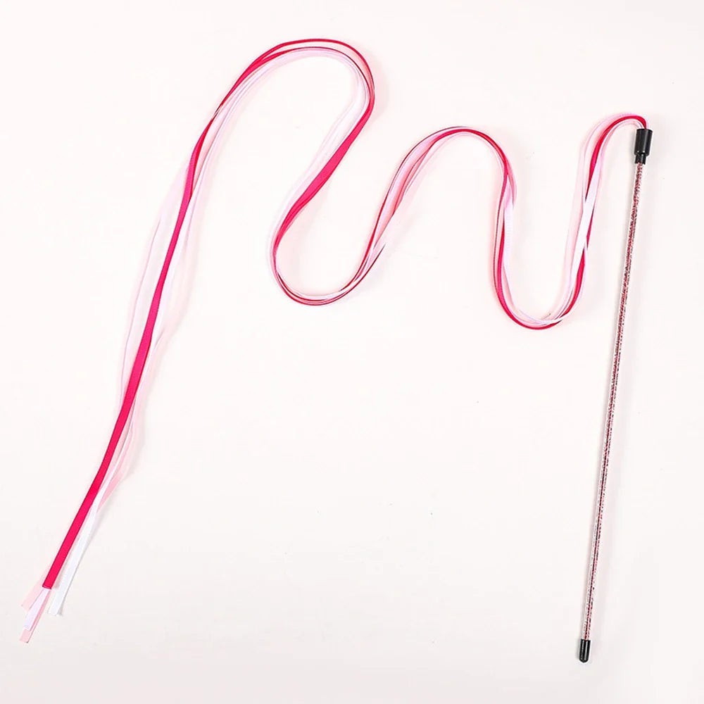 Long Ribbon Interactive Cat Toy Satin Ribbon Cat Teaser Rod Toy Kitten Playing Teaser Wand Pet Toy