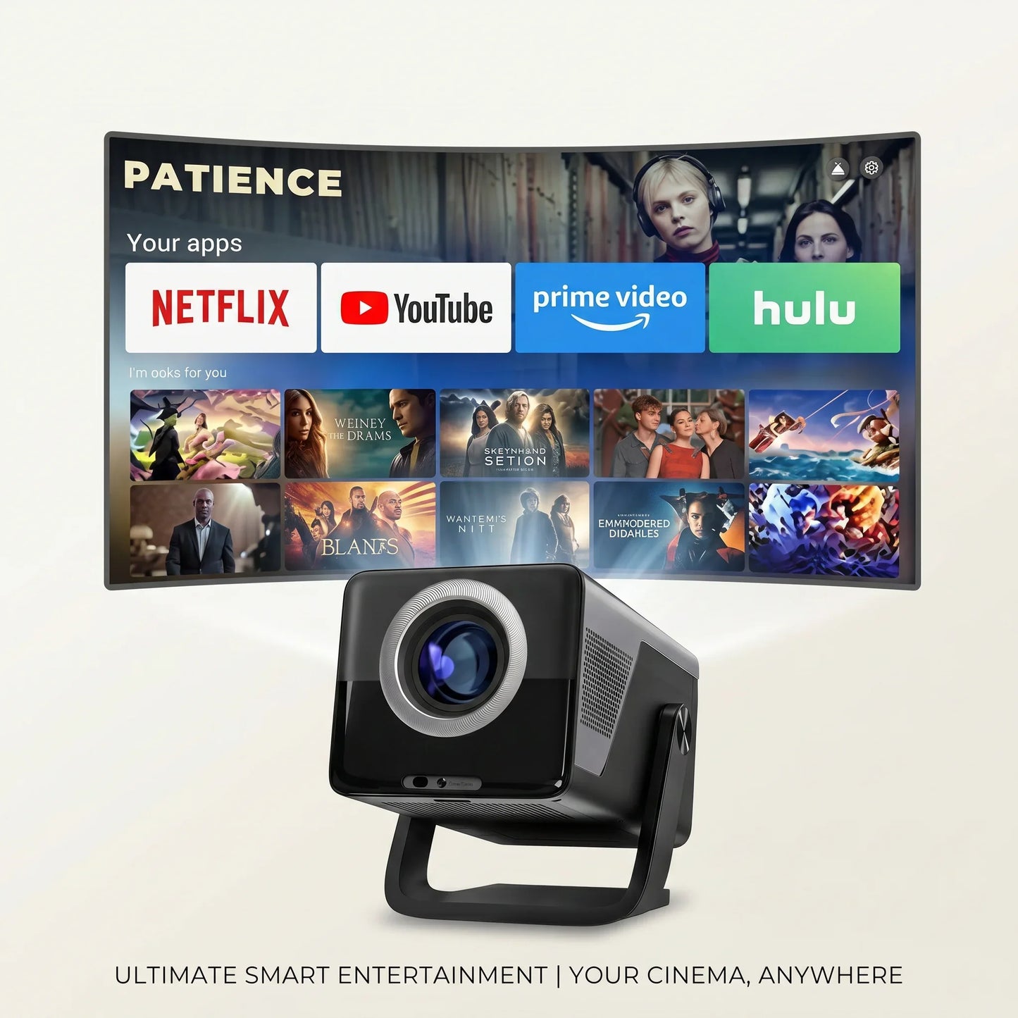 LYNCast Smart Projector,2000ANSI, 8K Support, FHD 1080P,  X7P,Android 14, WiFi6, Outdoor, Home Theater, Anime, FIFA World Cup, green materials, Crystal Clear Experience