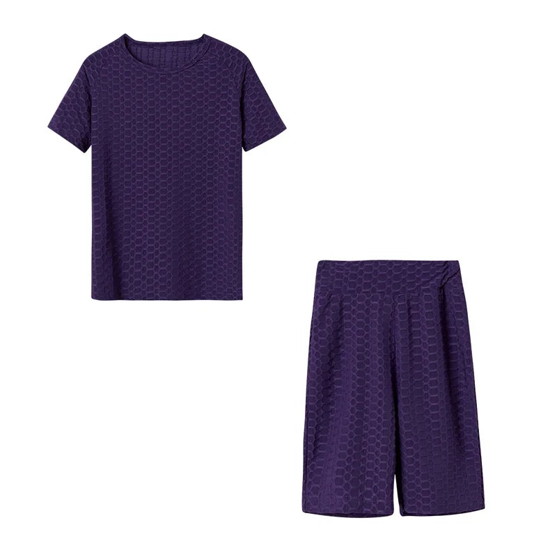 2024 New Summer Round-neck Solid Color Short-sleeved Two-piece Yoga Shorts Women's Sports Suit
