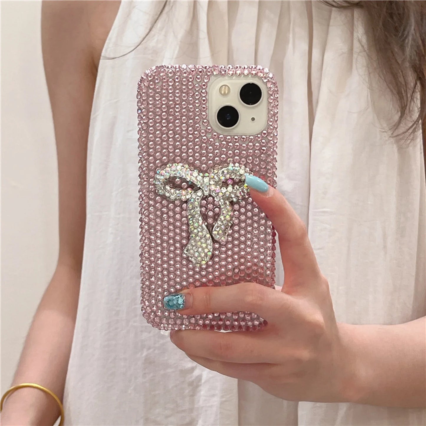 Funda de lujo con lazo de diamantes, brillante y adorable