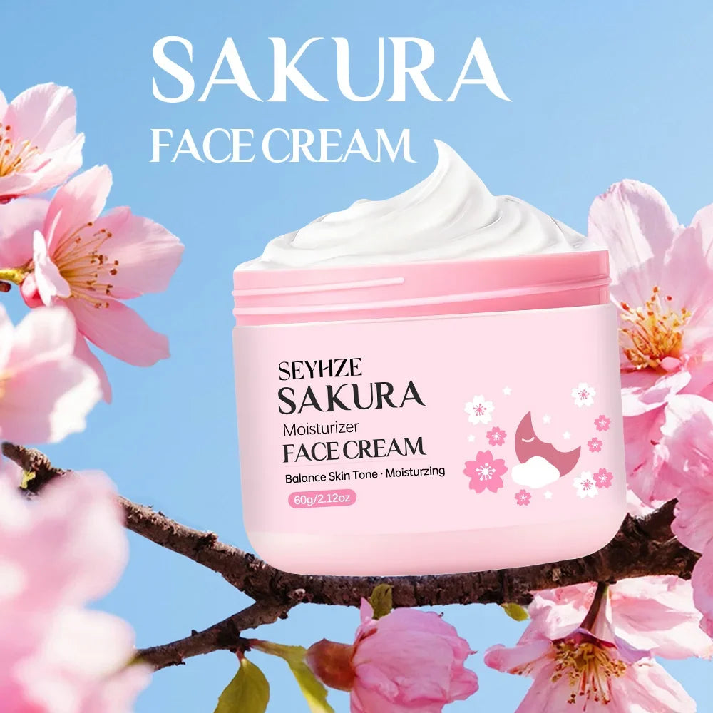 SEYHZE Sakura Collagen Essence + Moisturizing Cream Facial Care Set - 2pcs Packed with Collagen Peptides Vitamin C/E Aloe Niacin