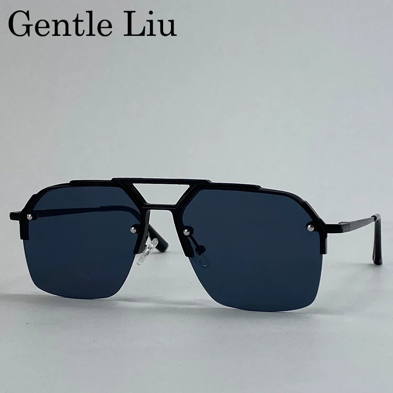 Oversized Retro Square Sunglasses Men 2026 Luxury Brand Punk Metal Double Beam Sunglass Classic Steampunk Eyewear Outdoor Shades