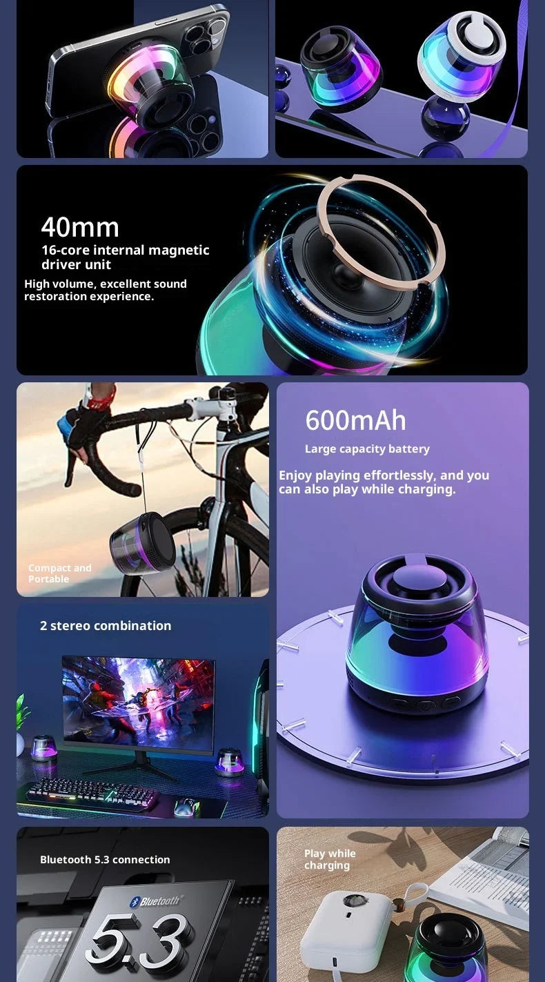 Magnetic Bluetooth Speaker RGB Mini Portable Speaker Magnetic Portable Ring Wireless Sound Box Bluetooth Speaker Tower