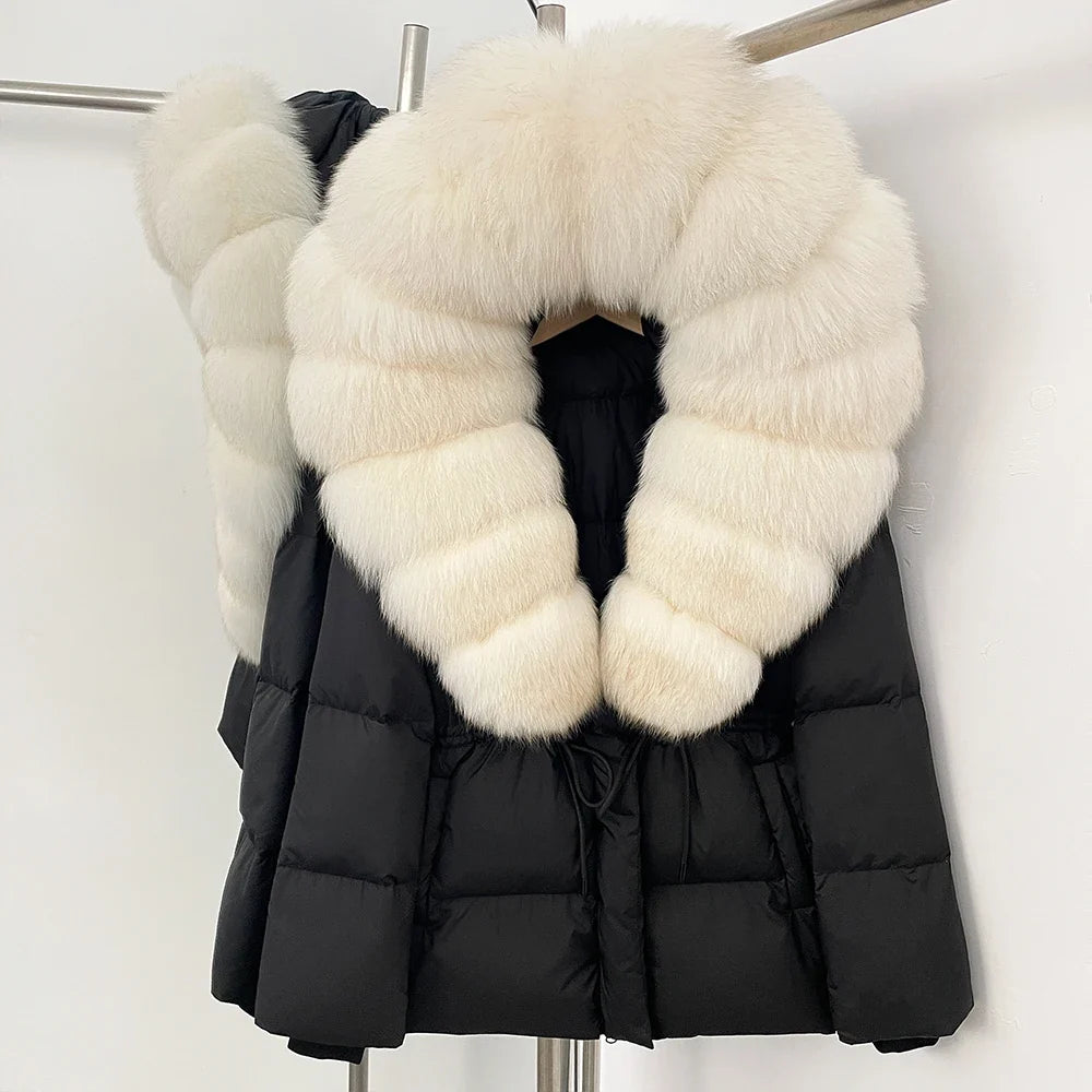 Reality Fur Jacket Real Fur Collar Duck Down Coat Female Winter Hooded Warm Fox Fur Coat Women Natural Raccoon Fur Puffer Jacket