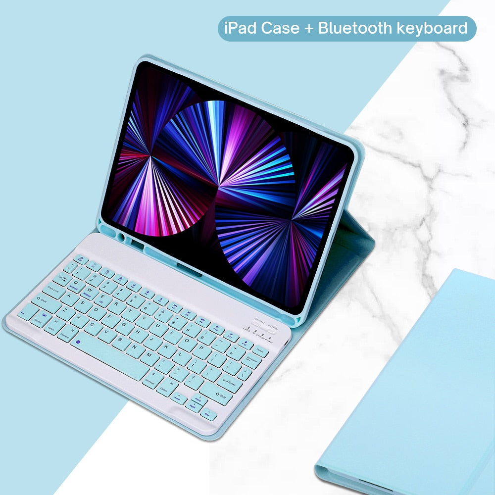 Funda de piel sintética para iPad con soporte y teclado