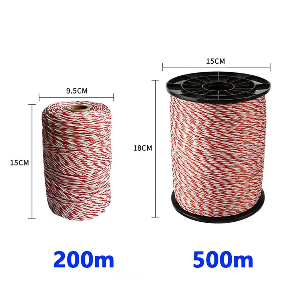200/500M Roll Electric Fence Rope Electric Shepherd Cable For Livestock Electric Fence Rope Stainless Steel Wire Fence Horse