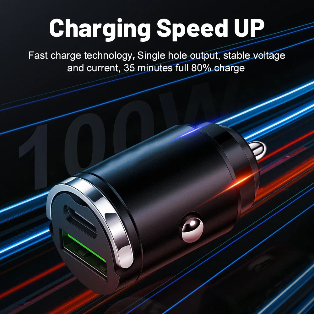 100W Mini PD USB Car Charger Lighter Car Charger for Xiaomi Samsung Huawei Super Fast Charging QC3.0 Car Charger for iPhone