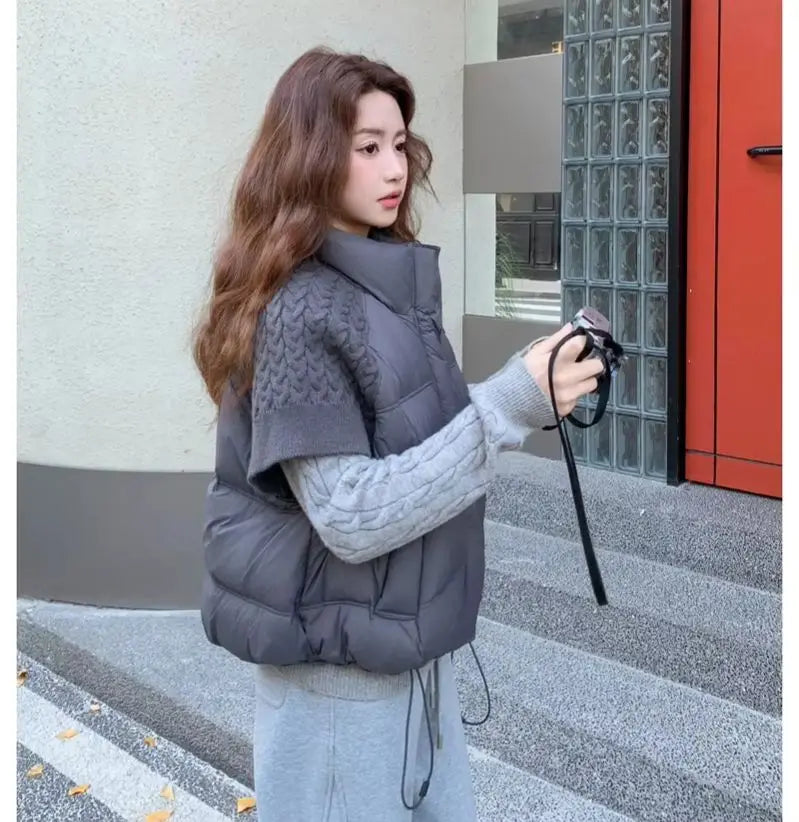 ZAROY Women's Cotton Vest Jacket Autumn Winter Loose Casual Stand Collar Pocket Puffer Waistcoat Coat Trendy Outerwear куртка