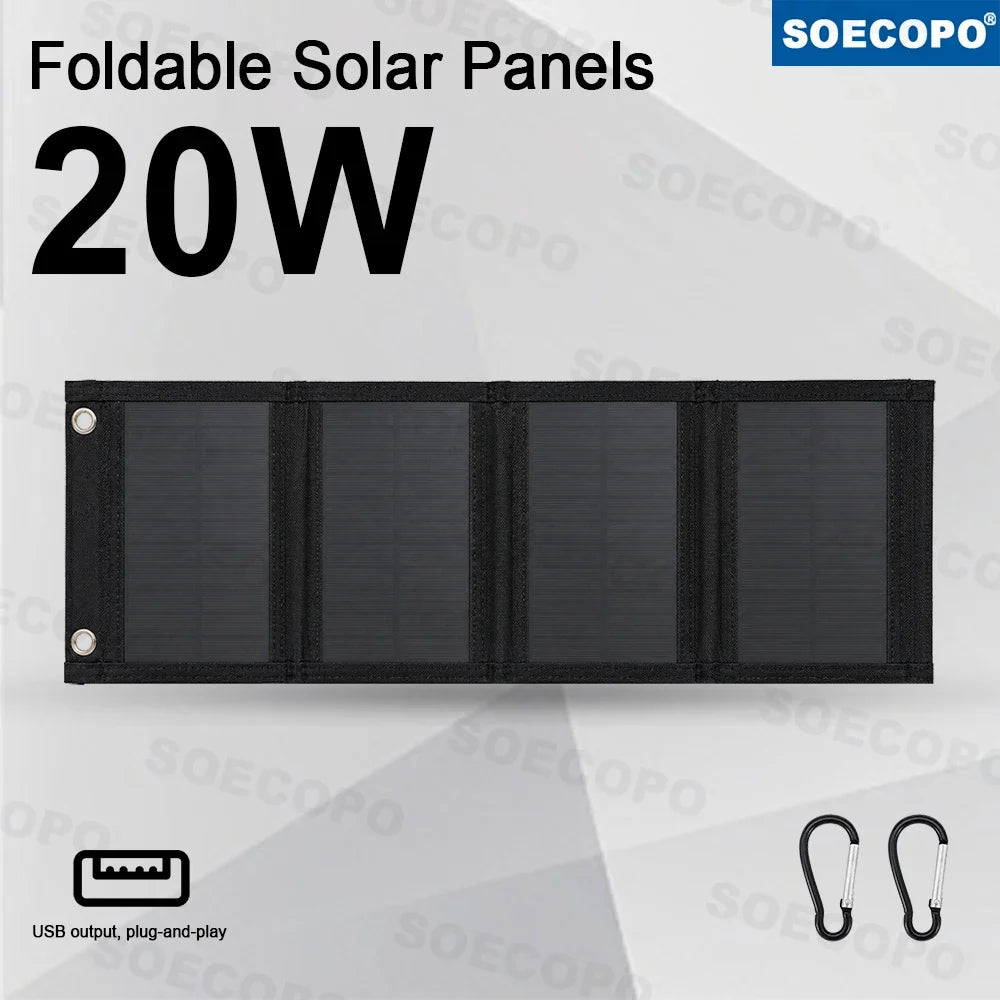 Portable 20W Foldable Solar Panel USB Charger Lightweight Solar Power Bank Charger for Backpacking Camping Outdoor Activities