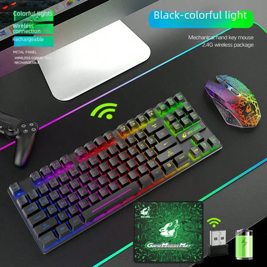 Free Wolf T87 Wireless Charging Keyboard Mouse Set Game Luminous Wireless Keyboard and Mouse Set