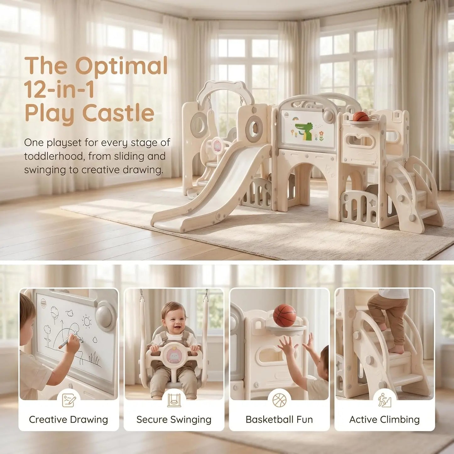 12-In-1 Toddler Playground Gym Playset - Indoor Outdoor Swing Set with