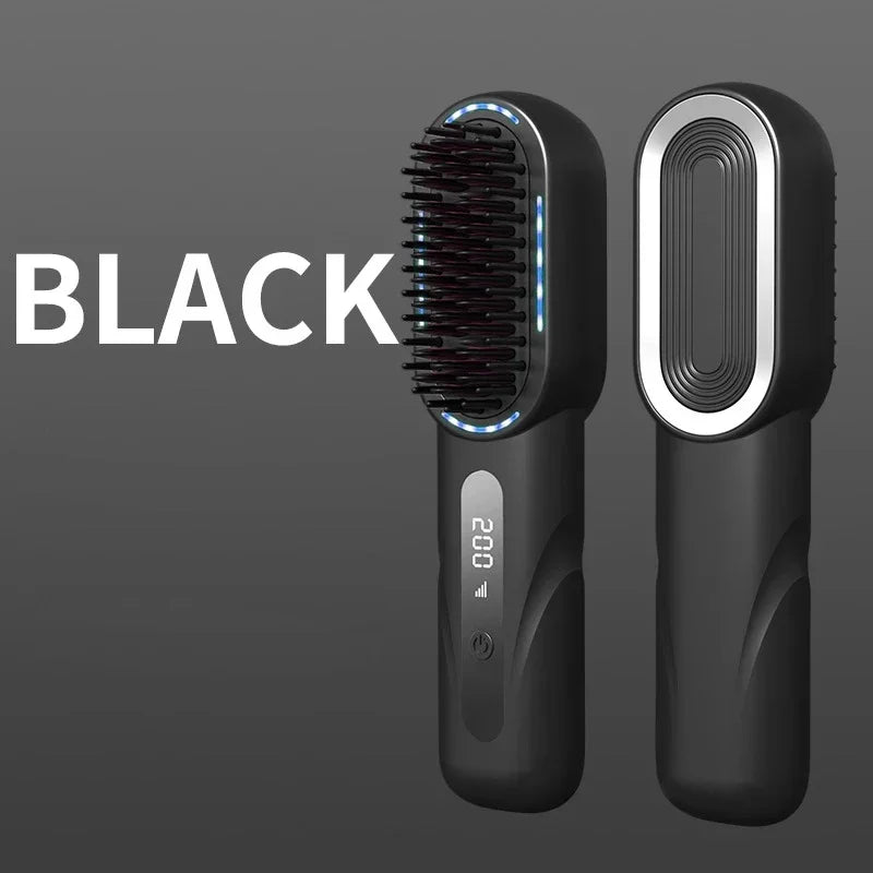 Electric LCD Usb Ceramic Heating Straight Hair Comb Wireless Portable Negative Ion Styling Tool Rechargeable Straightening Brush