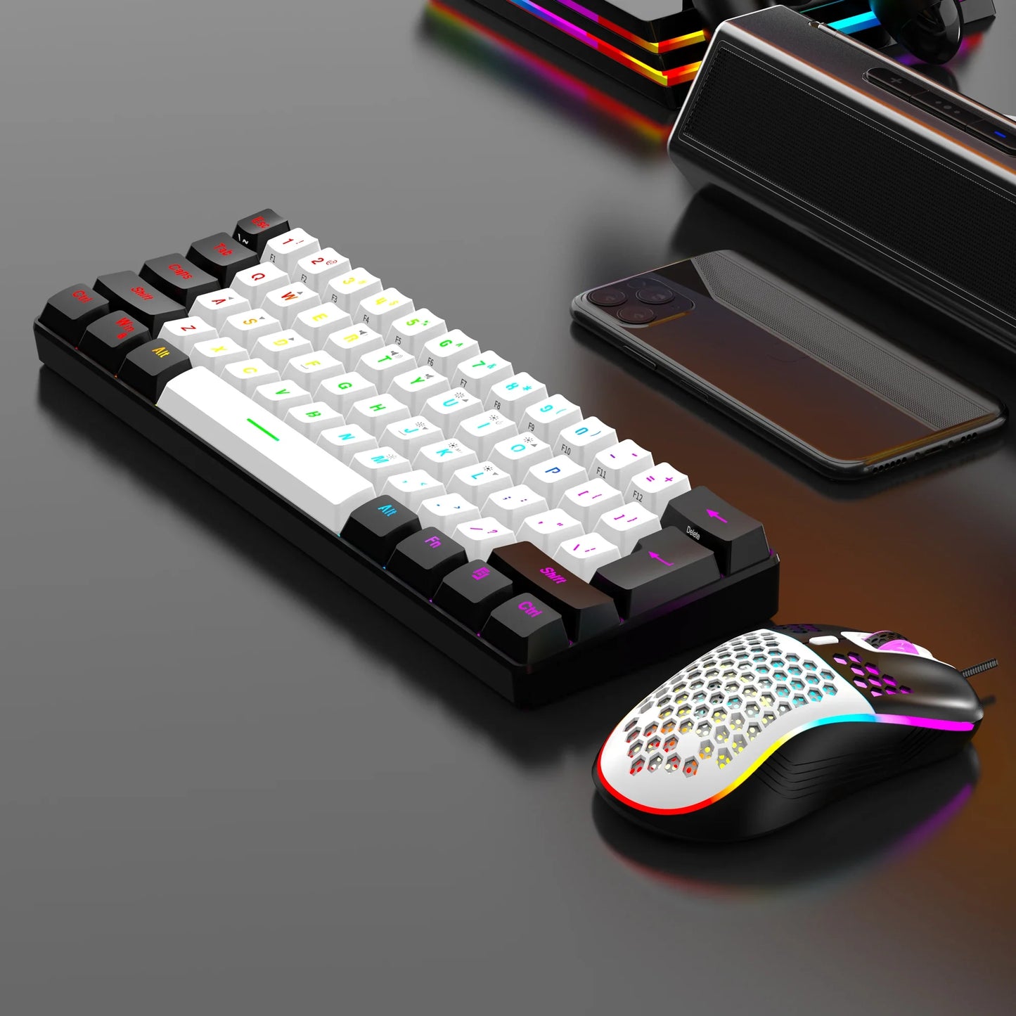 Wired 61-Key Mini Keyboard and Mouse Combo with RGB Backlight - Keyboard Mouse Set for Desktop or Laptop Computers