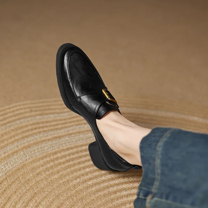 2026 New Women Pumps Pointed Toe Women Shoes Chunky Heel Loafers Fashion High Heels Split Leather Ladies Shoes Big Size 43