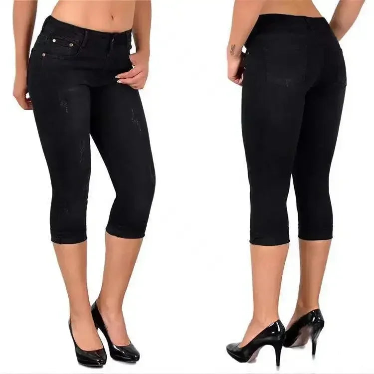 2026 Summer Women's Skinny Denim Pants Mid Waist Stretch Capri Pants Knee Length Trousers Fashion New Ladies Pencil Pants Jeans