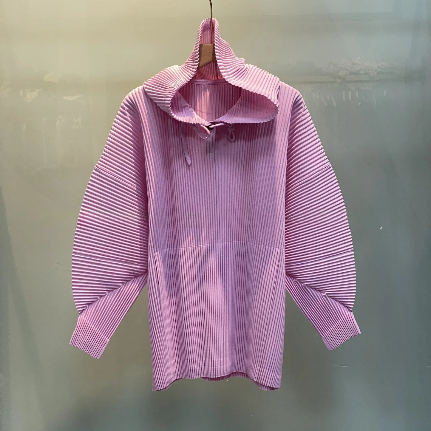 Miyake Pleated Sweatshirt Pit Stripe Zipper Standing Collar Jacket Women 2025 New Casual Pullover Hundred Pleat Skinny Tops