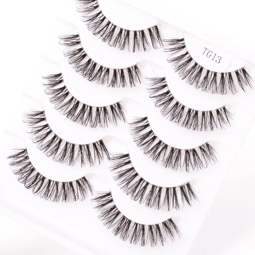 Yiernuo 1/5 Pairs Long Transparent Band Vegan Eyelash D Curl Russian Eyelashes Clear Band Lashes Invisible Band Lashes