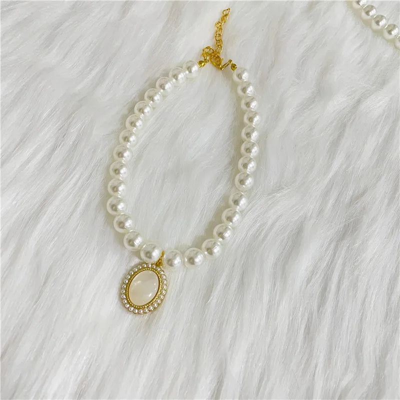 New Pet Collar Pearl Love Necklace Cat Jewelry Cute Collar Puppy Accessories Dog Chain Chihuahua Wedding Jewelry Stuff