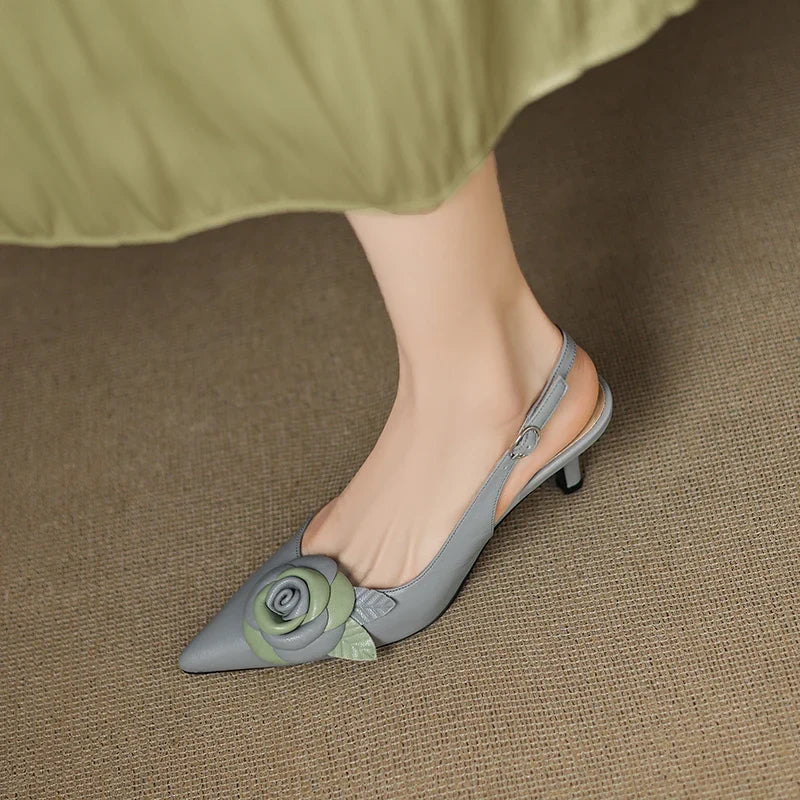 Elegant Woman Sandals High Heel Genuine Leather Pointed Toe Footwear 2025 Summer Slingback Fashion Dress Ladies Women Shoes