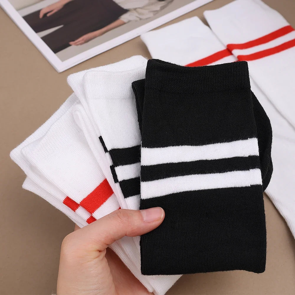 Striped Cotton Knee High Socks