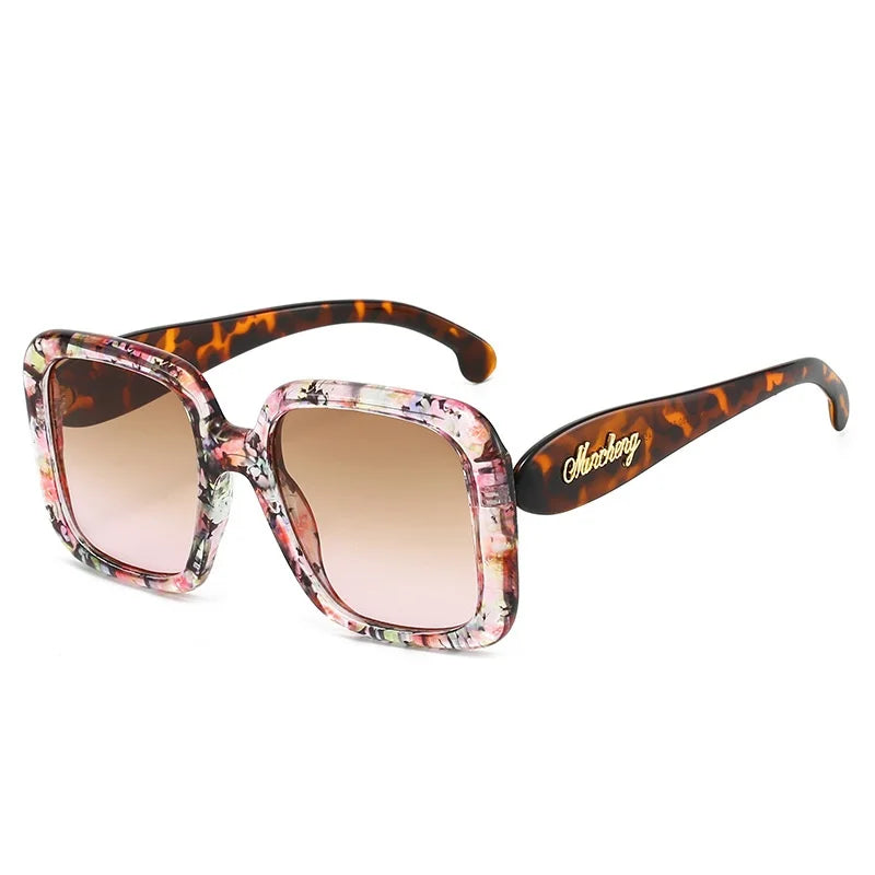 Retro Tortoiseshell Gradient Square Women Sunglasses Y2K Brand Personality Frame Design Trendy All Match Men Sun Glasses UV400