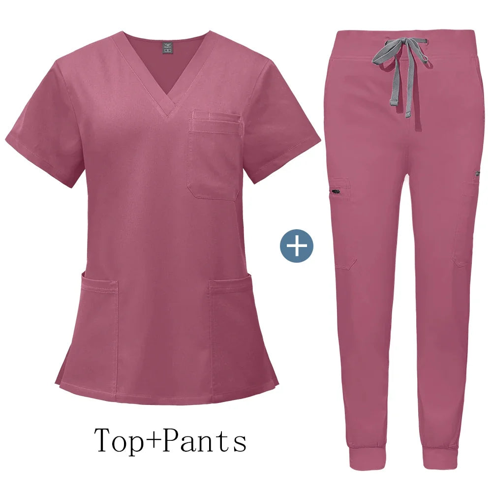 Unisex V-Neck Scrub Set with Jogger Pants