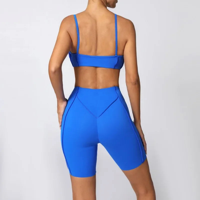 2-Piece Yoga Set – Open Back Sports Bra & High Waist Shorts