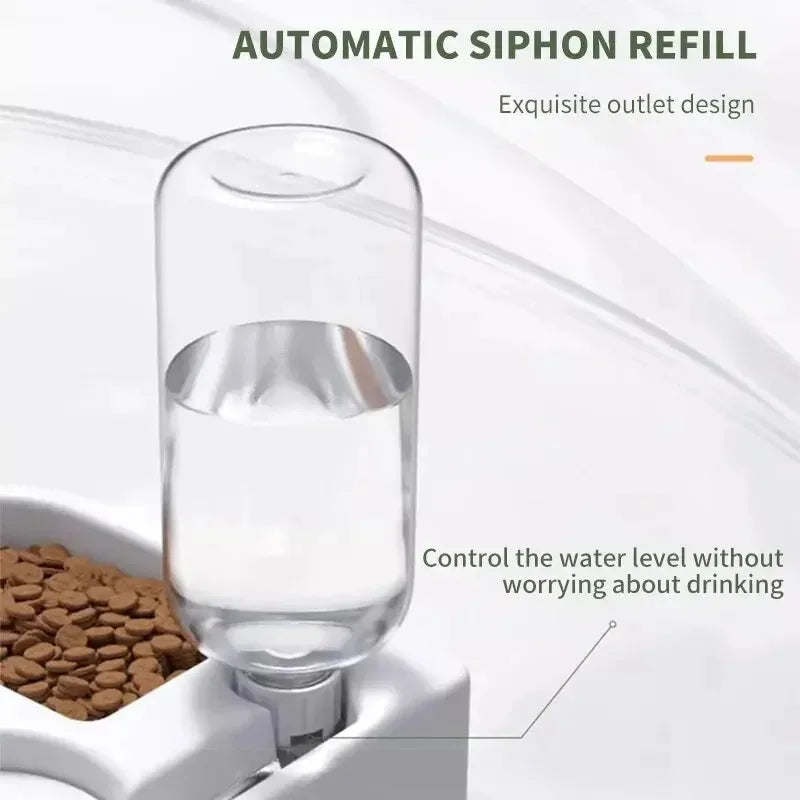 Pet Double Bowl Dog Bowl Cat Bowl Set Automatic Feeding and Drinking Bowl Anti-Tip Food Bowl for Small Dogs and Cats