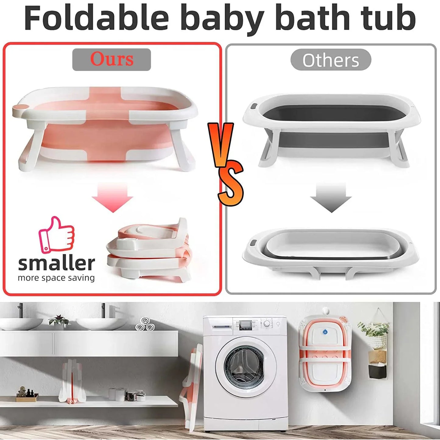 Foldable Baby Bath Tub With Cushion Thermometer Non Slip