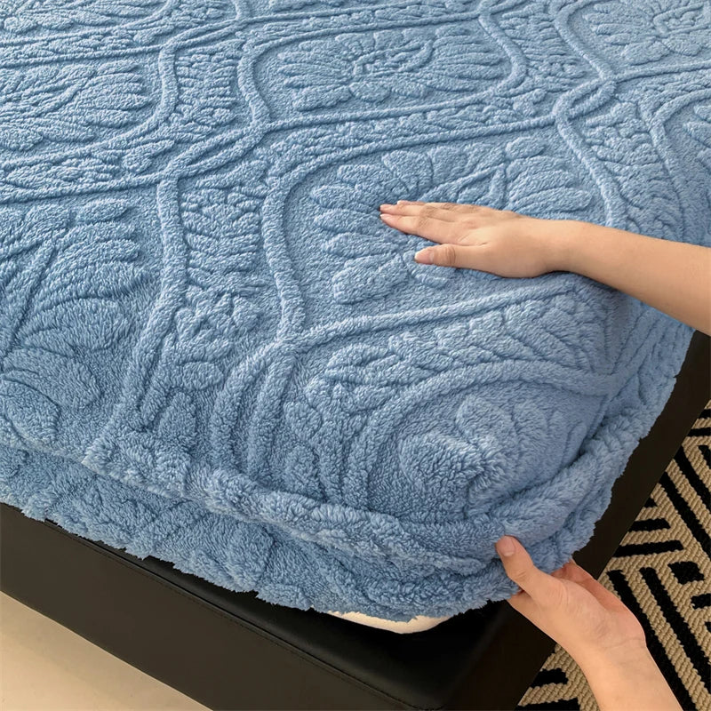 Warm Fleece Elastic Fitted Bed Sheet Thermal Winter Sheets Mattress Topper Protector Cover for Single Couple Double Bedsheet