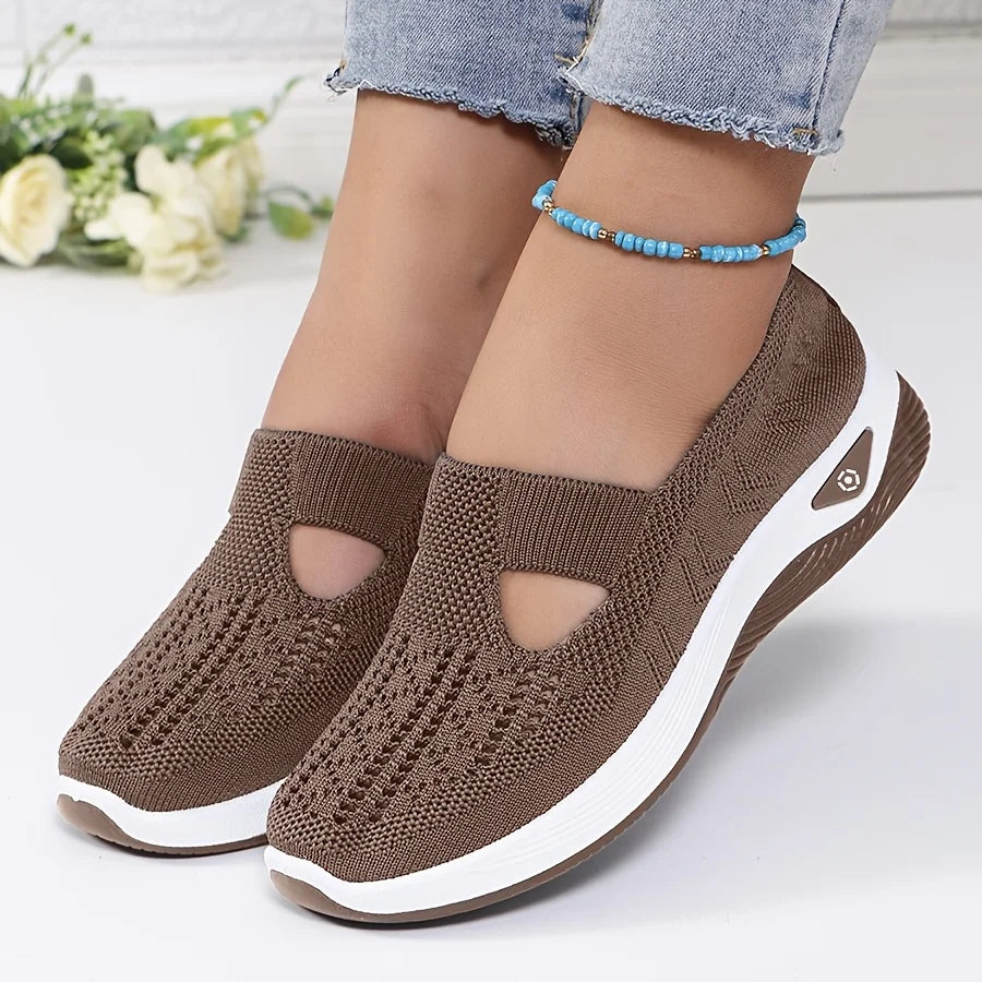 Womens Spring Summer Knit Slip On Sneakers Breathable Mesh Casual Shoes with Arch Support Machine Washable Multi Colors
