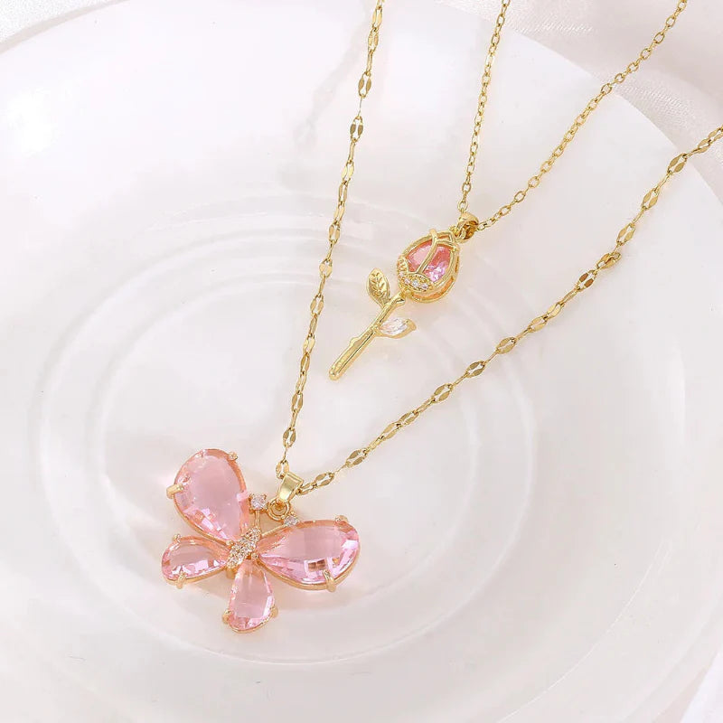 Enchanting Butterfly Rose Necklace