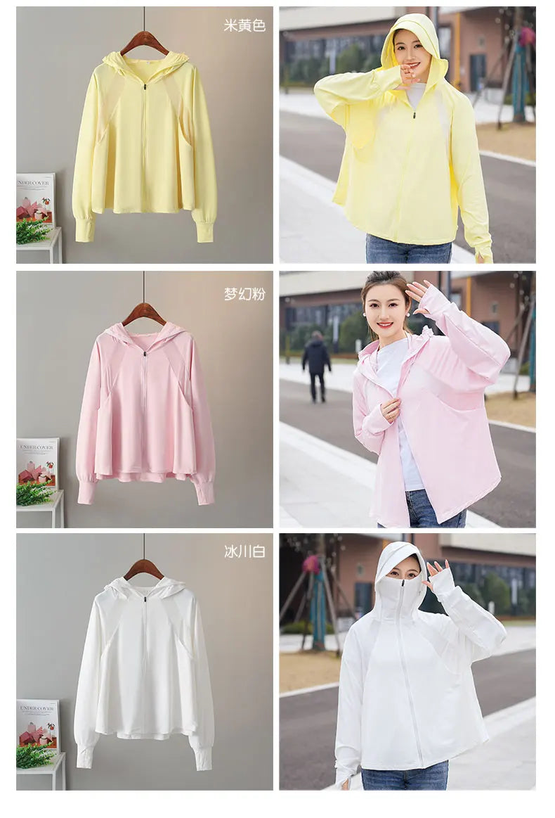 UV Protection Hooded Windbreaker Ice Silk Sun UPF 50+ UV Protection Jacket Big Brim Thin Ice Silk Sun Protection Jackets 4XL 5XL