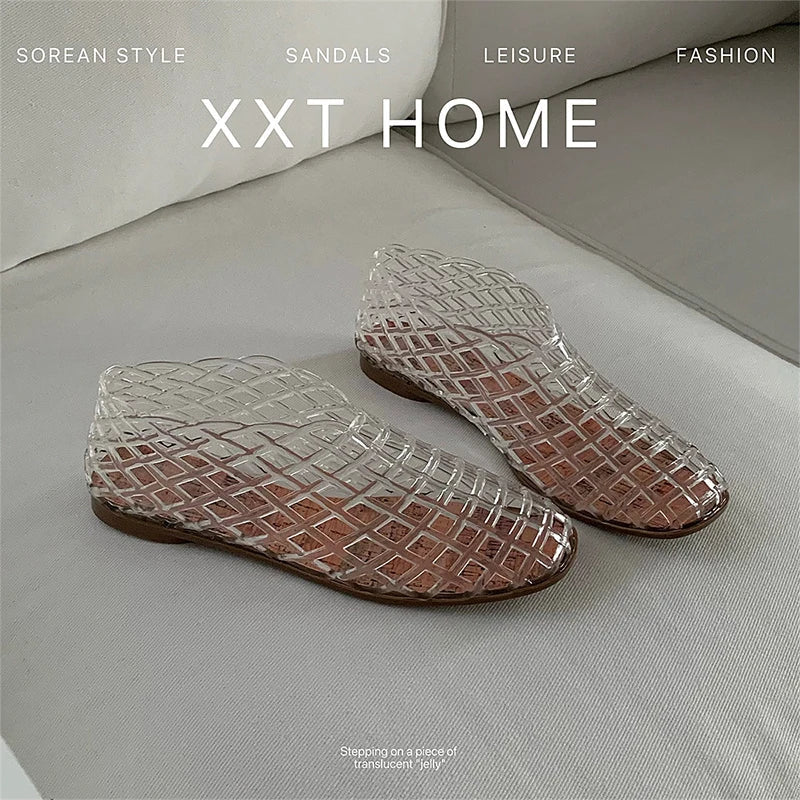 XIXITIAO Women's Sandals Fashion Openwork Sandals Summer Comfortable Anti-slip Flat Jelly Shoes Hollow Outdoor Slip On Footwear