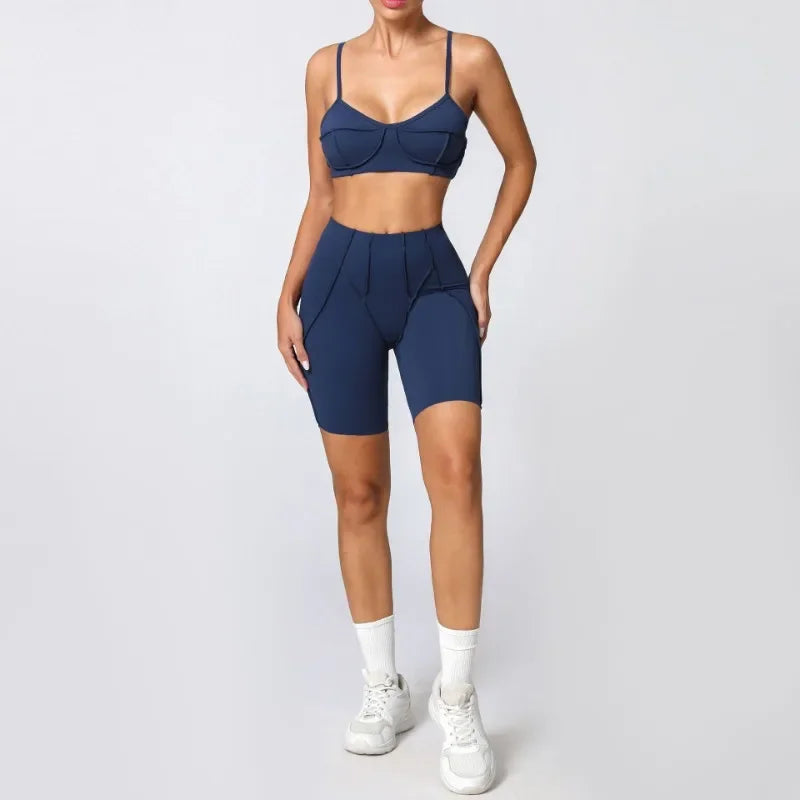 2-Piece Yoga Set – Open Back Sports Bra & High Waist Shorts