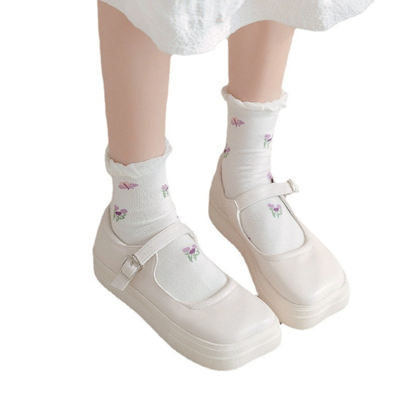 Calcetines florales morados