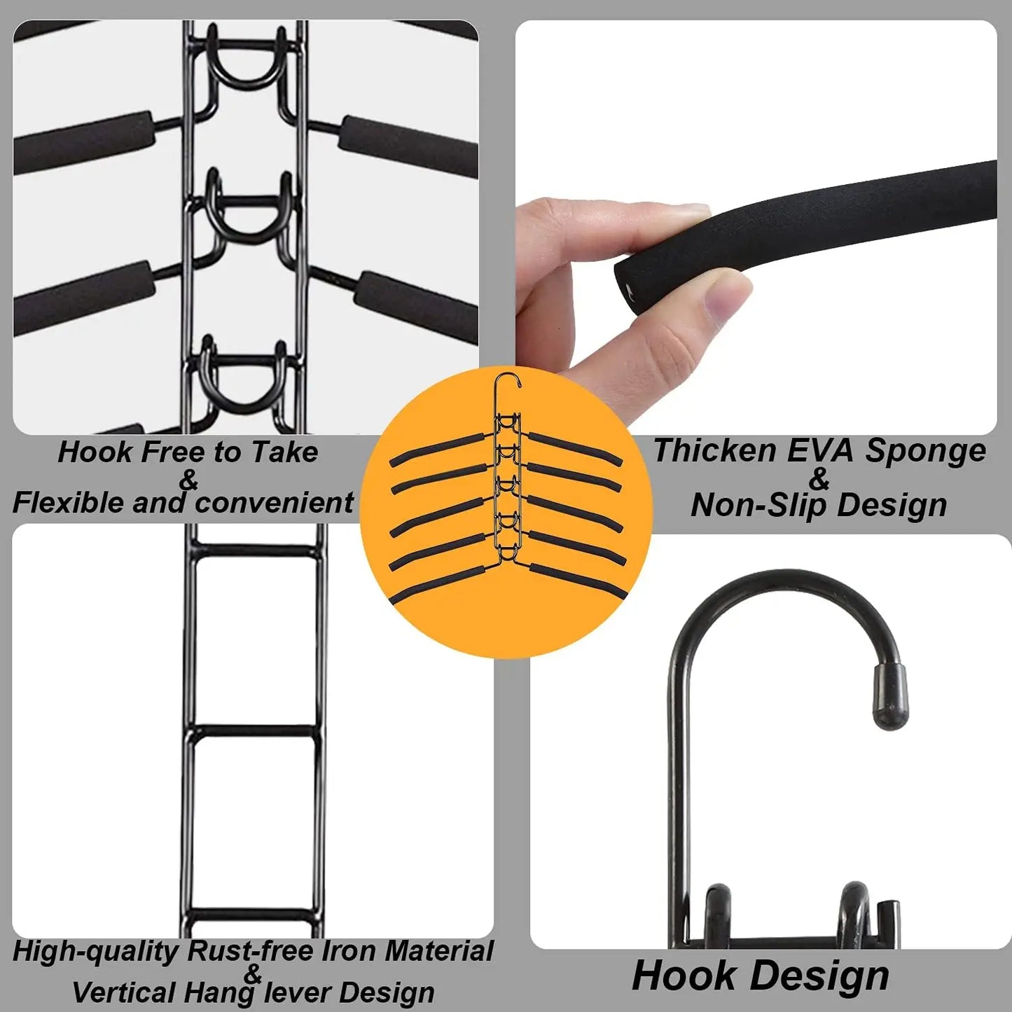 5pcs Multi-Tier Hanging Closet Hanger with Hooks Space-Saving Organizer for Closet Coats Shirts Dresses Jackets Hanging Storage